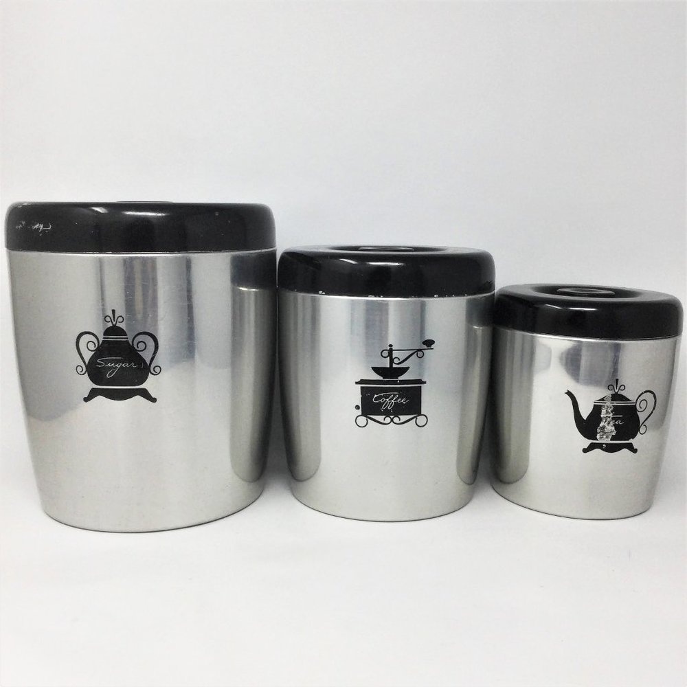 MCM Kitchen Cannisters Stainless Steel Vintage 3